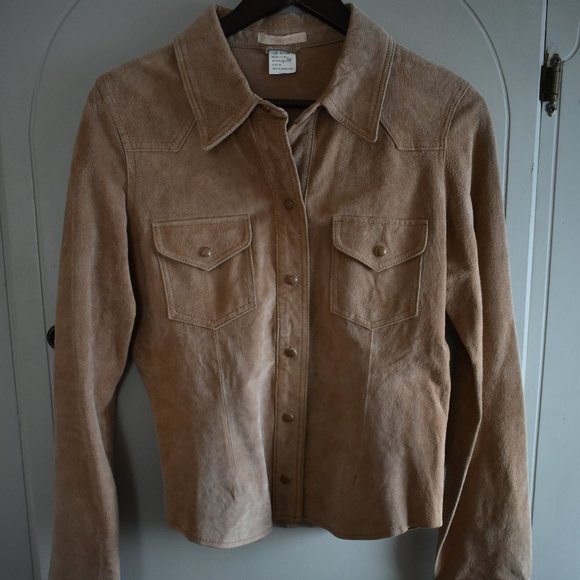 Forever 21 Fitted Western Shirt M 100% Leather Tan Snap Closure Pockets - Picture 1 of 11